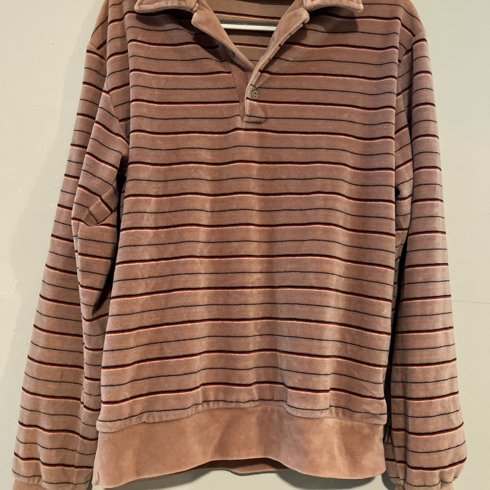 Silver Unicorn Vintage Velour Striped Polo Shirt Size Medium